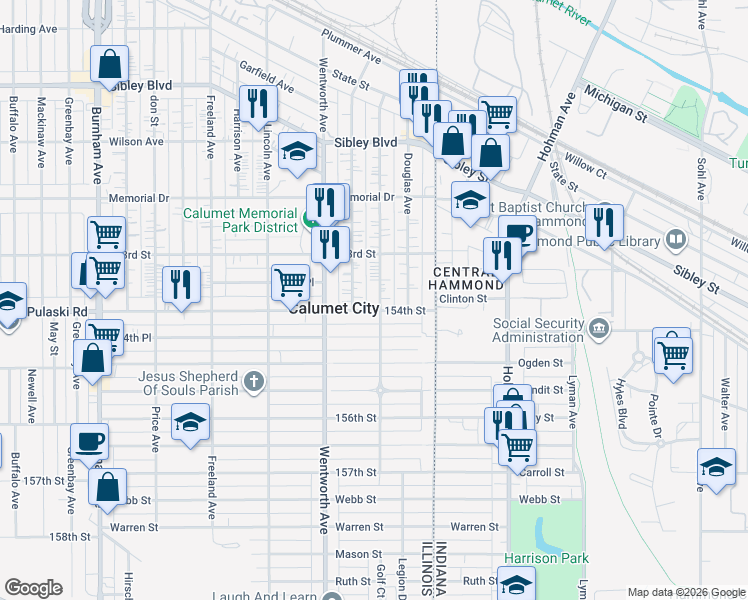 map of restaurants, bars, coffee shops, grocery stores, and more near 686 Forsythe Avenue in Calumet City