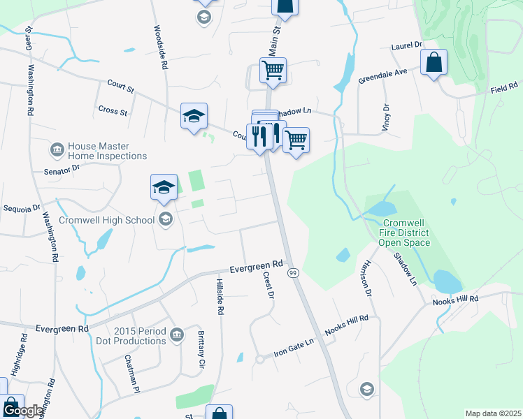 map of restaurants, bars, coffee shops, grocery stores, and more near in Cromwell