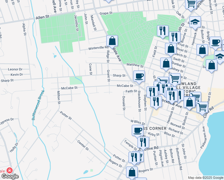 map of restaurants, bars, coffee shops, grocery stores, and more near 14 Grant St in Dartmouth
