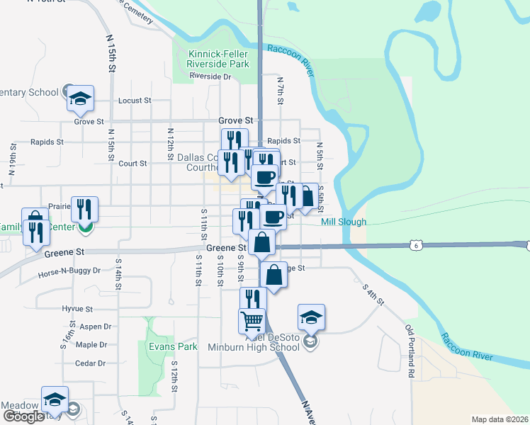map of restaurants, bars, coffee shops, grocery stores, and more near 209 Nile Kinnick Drive South in Adel