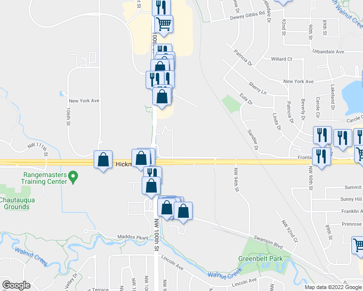 map of restaurants, bars, coffee shops, grocery stores, and more near 9631 Hickman Road in Urbandale
