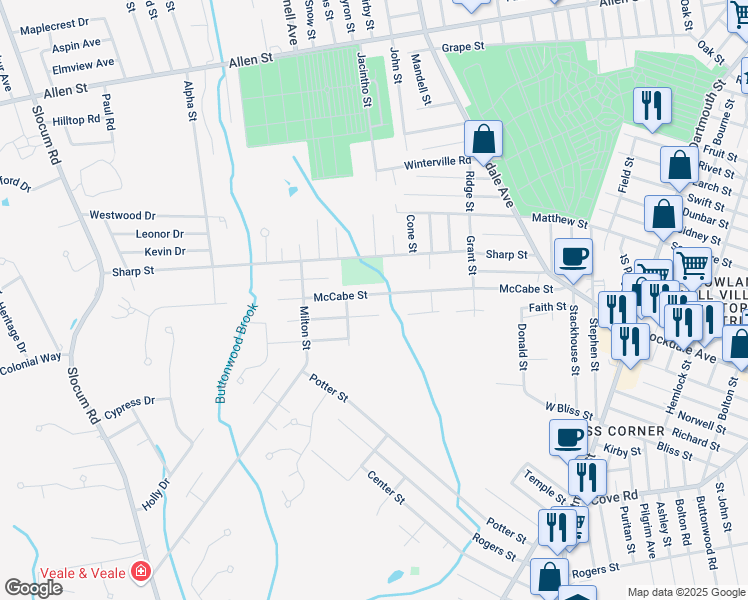 map of restaurants, bars, coffee shops, grocery stores, and more near 100 McCabe Street in Dartmouth