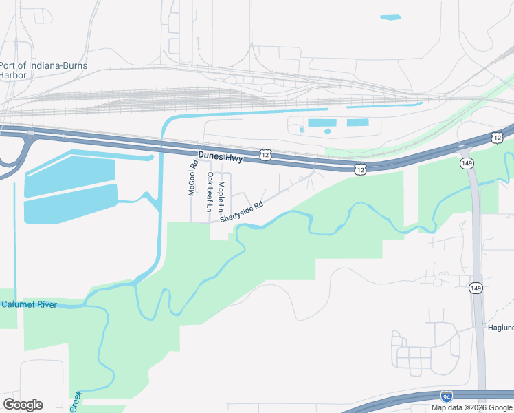 map of restaurants, bars, coffee shops, grocery stores, and more near Shadyside Road in Burns Harbor