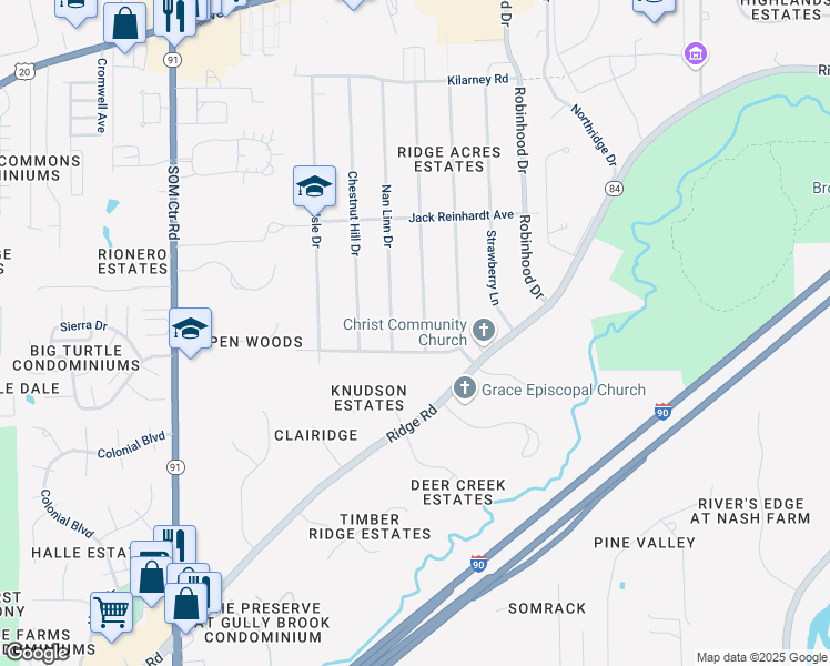 map of restaurants, bars, coffee shops, grocery stores, and more near 5458 Melody Ln in Willoughby