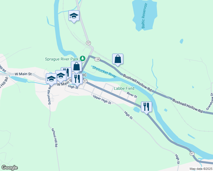 map of restaurants, bars, coffee shops, grocery stores, and more near 35 River Street in Baltic