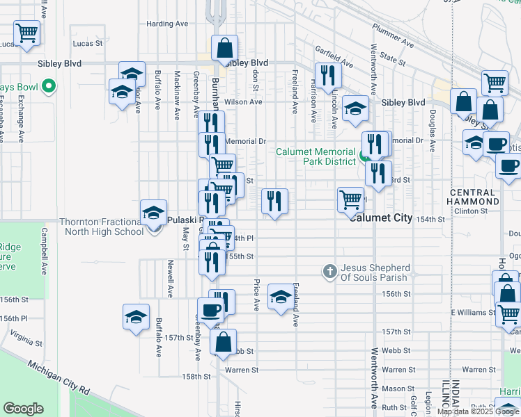 map of restaurants, bars, coffee shops, grocery stores, and more near 669 Price Avenue in Calumet City