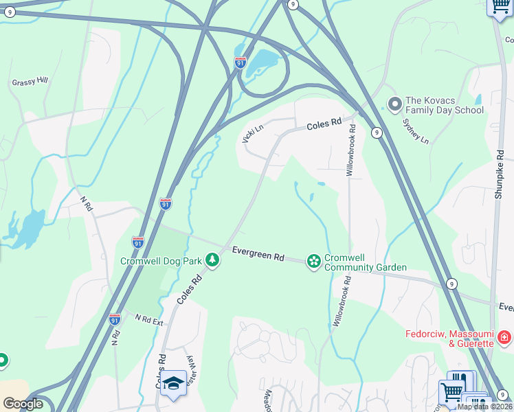 map of restaurants, bars, coffee shops, grocery stores, and more near 110 Coles Road in Cromwell