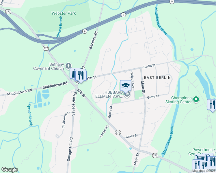 map of restaurants, bars, coffee shops, grocery stores, and more near 266 Stony Mill Lane in Berlin