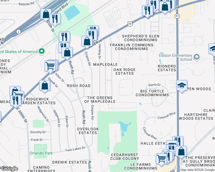 map of restaurants, bars, coffee shops, grocery stores, and more near 1692 Douglas Road in Wickliffe
