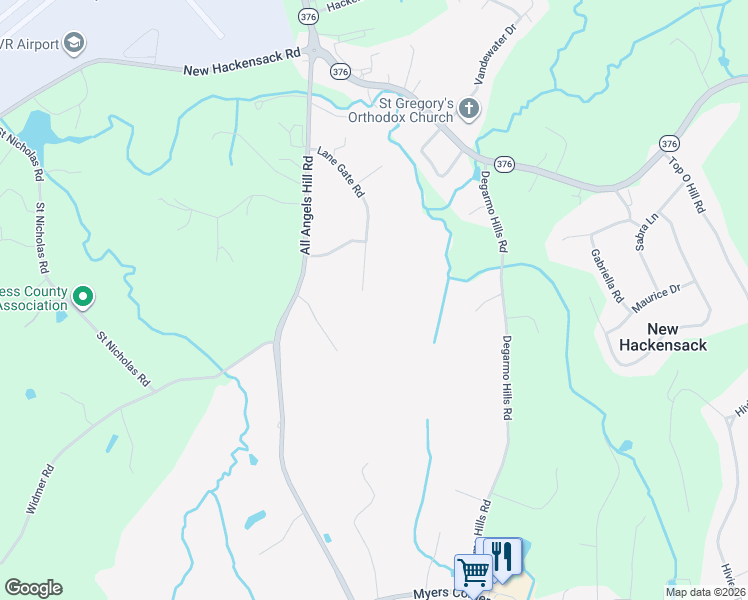 map of restaurants, bars, coffee shops, grocery stores, and more near 62 Lane Gate Road in Wappingers Falls