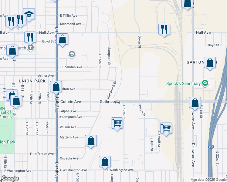 map of restaurants, bars, coffee shops, grocery stores, and more near 2327 Glenbrook Drive in Des Moines