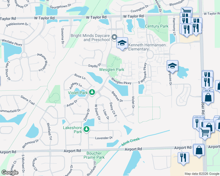 map of restaurants, bars, coffee shops, grocery stores, and more near 1586 Baytree Drive in Romeoville