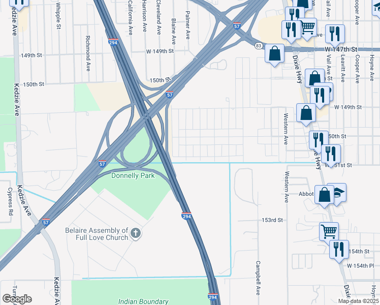 map of restaurants, bars, coffee shops, grocery stores, and more near 15030 Fairfield Avenue in Harvey