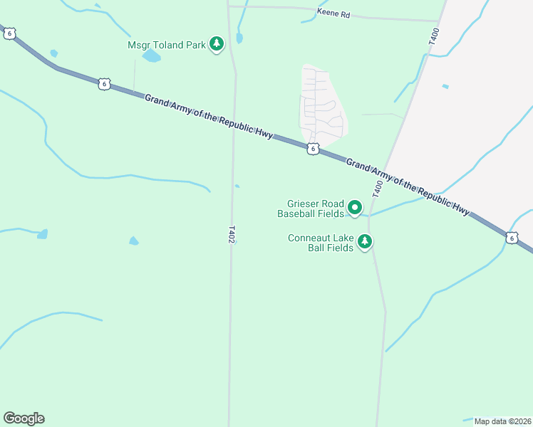 map of restaurants, bars, coffee shops, grocery stores, and more near 11186 Alter Road in Conneaut Lake