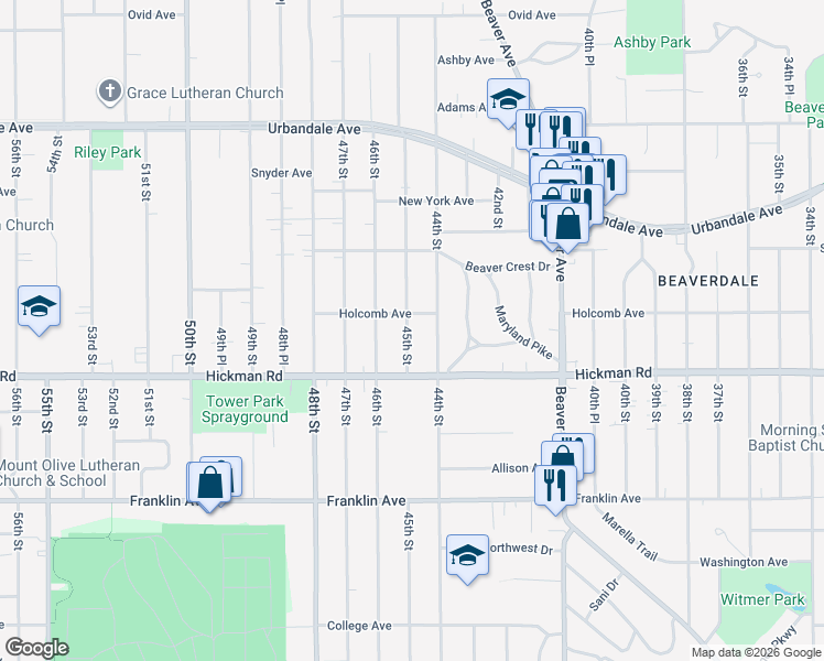 map of restaurants, bars, coffee shops, grocery stores, and more near 2404 45th Street in Des Moines