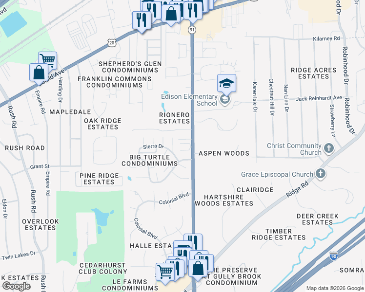 map of restaurants, bars, coffee shops, grocery stores, and more near 5452 Som Center Road in Willoughby