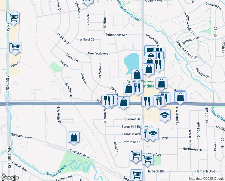 map of restaurants, bars, coffee shops, grocery stores, and more near 2608 Patricia Drive in Urbandale