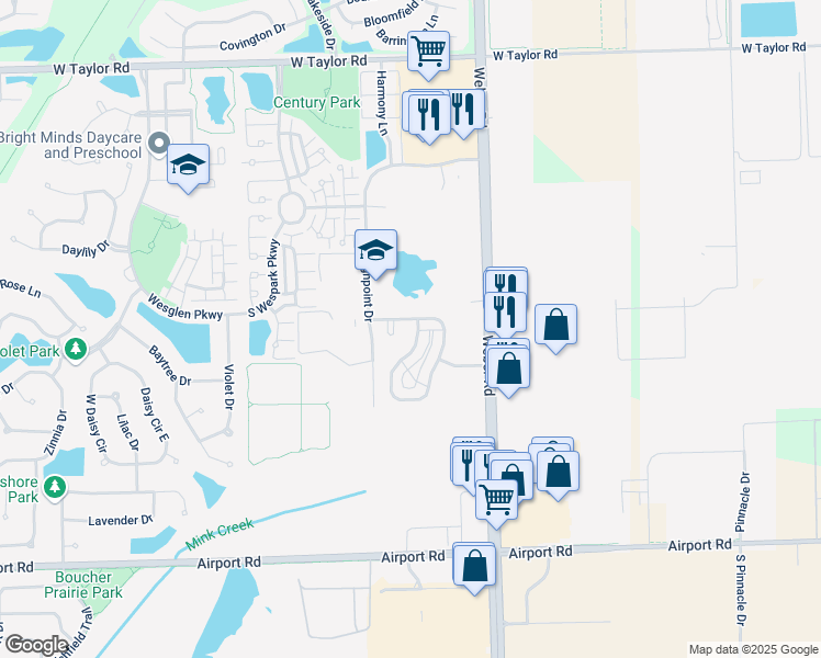 map of restaurants, bars, coffee shops, grocery stores, and more near 210 Oakcreek Lane in Romeoville