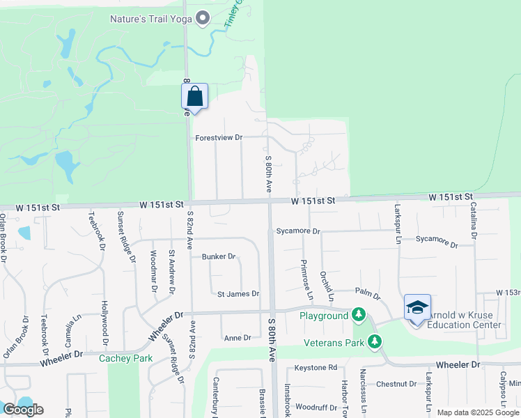 map of restaurants, bars, coffee shops, grocery stores, and more near 8031 151st Street in Orland Park