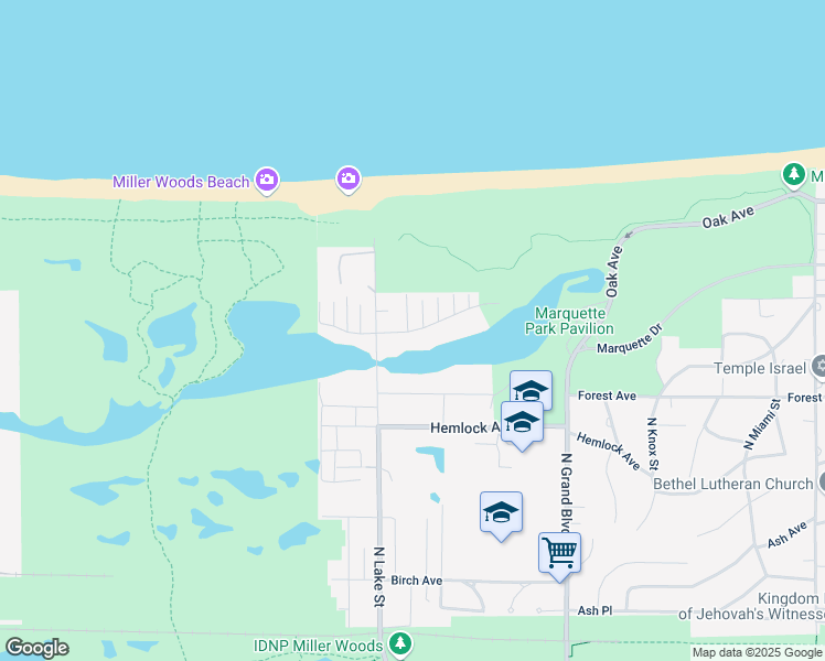 map of restaurants, bars, coffee shops, grocery stores, and more near 6015 Juniper Avenue in Gary