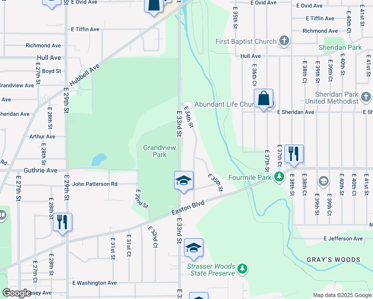 map of restaurants, bars, coffee shops, grocery stores, and more near in Des Moines