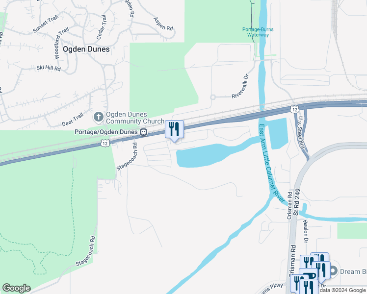 map of restaurants, bars, coffee shops, grocery stores, and more near 6009 South Dune Harbor Drive in Portage