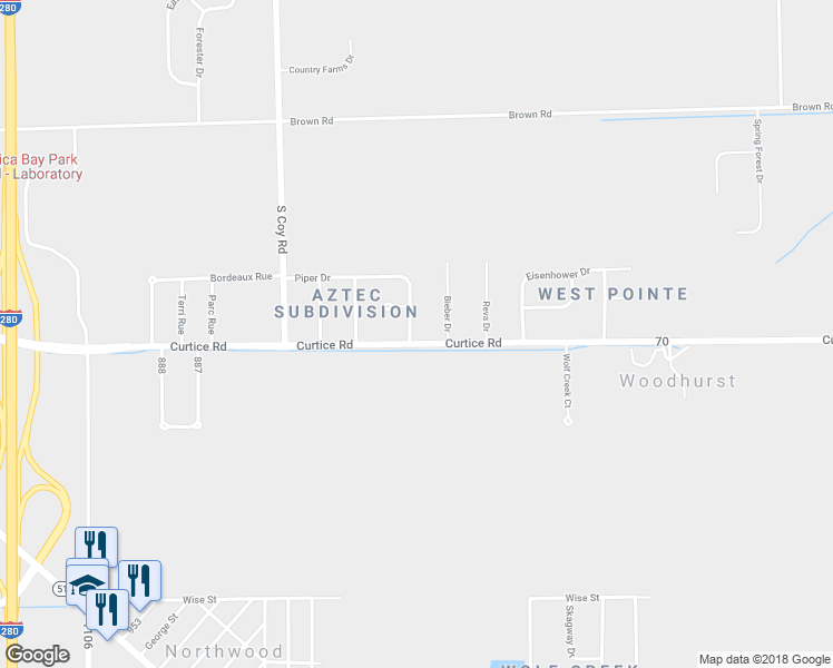 map of restaurants, bars, coffee shops, grocery stores, and more near 1968 Lear Drive in Northwood