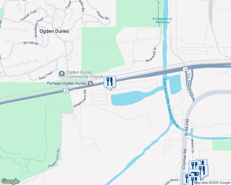 map of restaurants, bars, coffee shops, grocery stores, and more near 6009 South Dune Harbor Drive in Portage