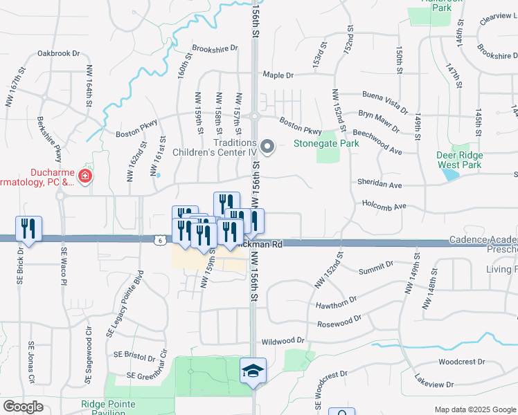 map of restaurants, bars, coffee shops, grocery stores, and more near Northwest 156th Street in Clive