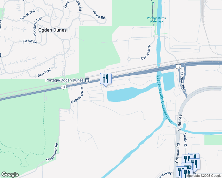 map of restaurants, bars, coffee shops, grocery stores, and more near 6009 South Dune Harbor Drive in Portage