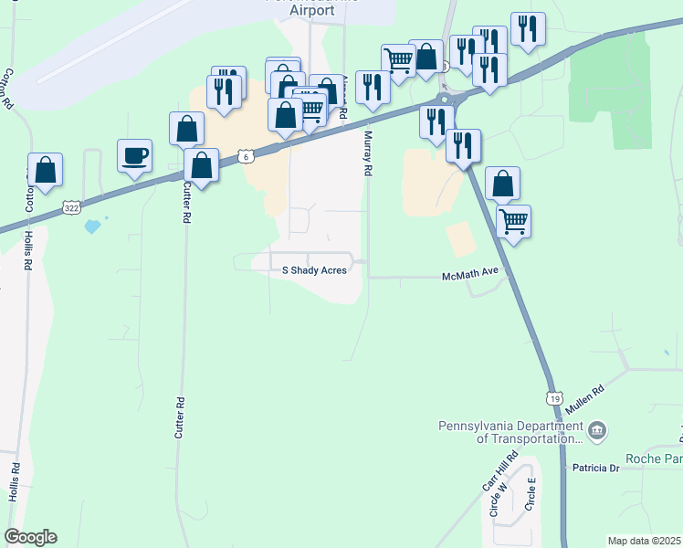 map of restaurants, bars, coffee shops, grocery stores, and more near 10733-10927 Murray Rd in Meadville