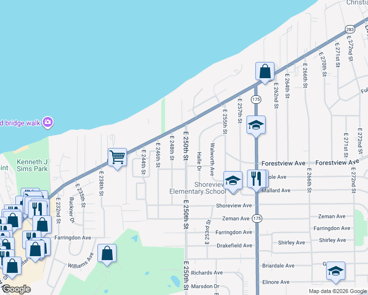map of restaurants, bars, coffee shops, grocery stores, and more near 261 East 248th Street in Euclid
