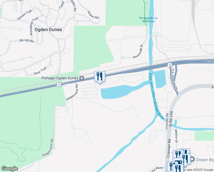 map of restaurants, bars, coffee shops, grocery stores, and more near 6009 South Dune Harbor Drive in Portage