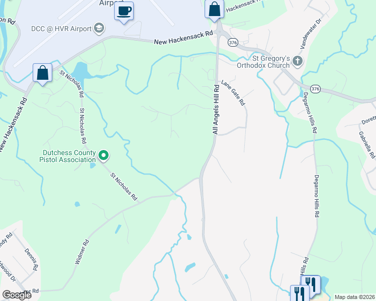map of restaurants, bars, coffee shops, grocery stores, and more near 54 All Angels Hill Road in Wappingers Falls