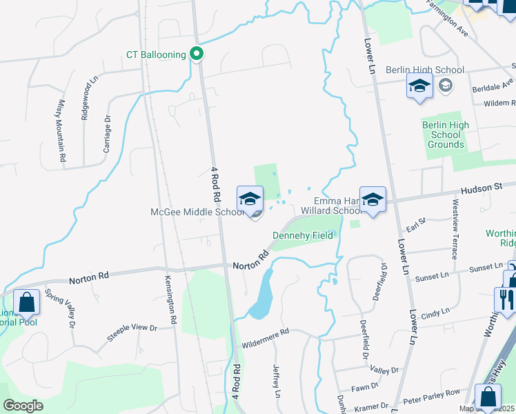 map of restaurants, bars, coffee shops, grocery stores, and more near 899 Norton Road in Berlin