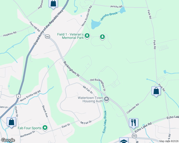 map of restaurants, bars, coffee shops, grocery stores, and more near 102 Winslow Drive in Watertown