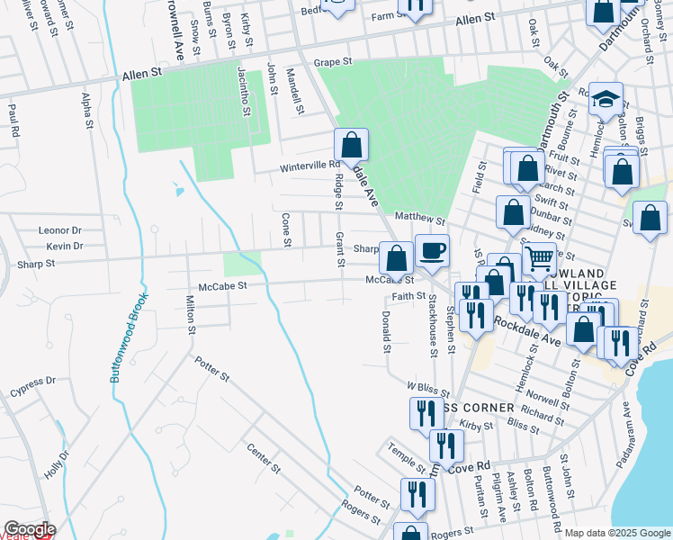 map of restaurants, bars, coffee shops, grocery stores, and more near 14 Grant Street in Dartmouth