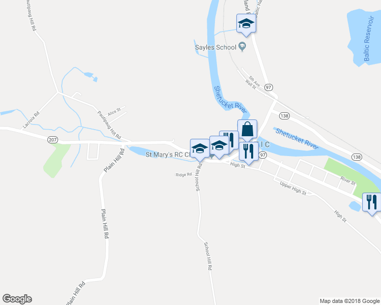 map of restaurants, bars, coffee shops, grocery stores, and more near 117 West Main Street in Sprague