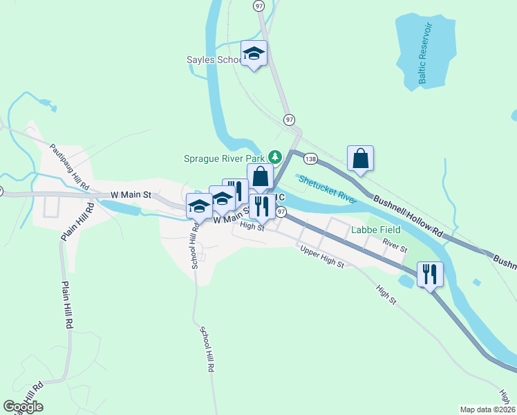 map of restaurants, bars, coffee shops, grocery stores, and more near 144 High Street in Sprague