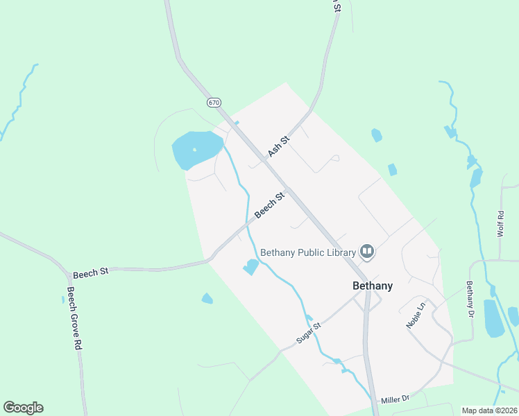 map of restaurants, bars, coffee shops, grocery stores, and more near 27 Beech St in Bethany