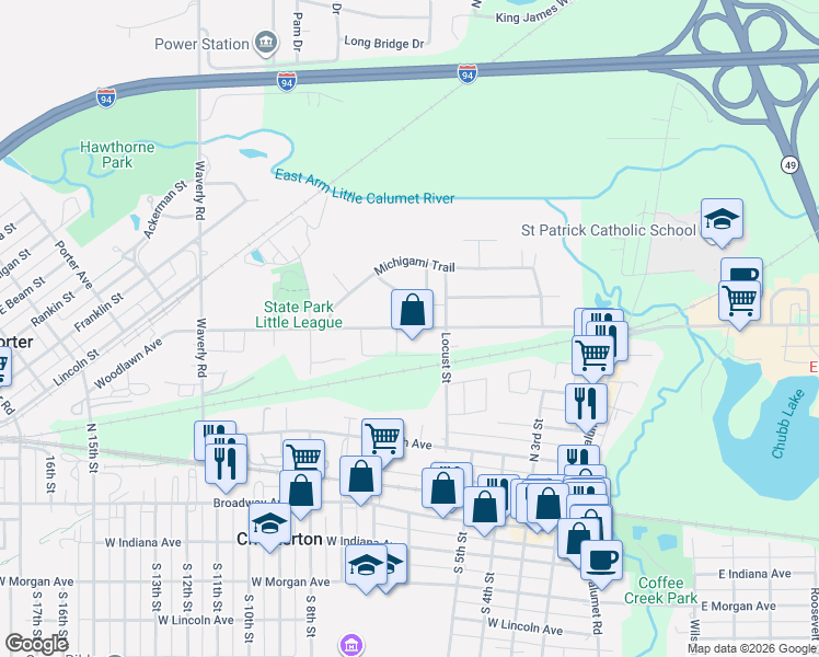 map of restaurants, bars, coffee shops, grocery stores, and more near 207 Arrowhead Trail in Porter