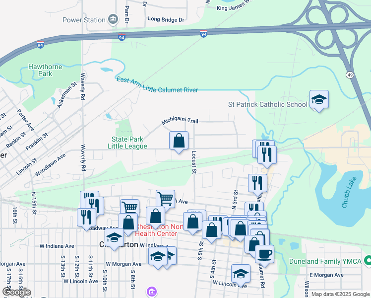 map of restaurants, bars, coffee shops, grocery stores, and more near 207 Arrowhead Trail in Porter