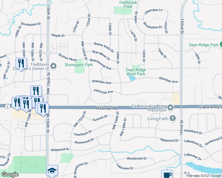 map of restaurants, bars, coffee shops, grocery stores, and more near 14946 Sheridan Circle in Clive