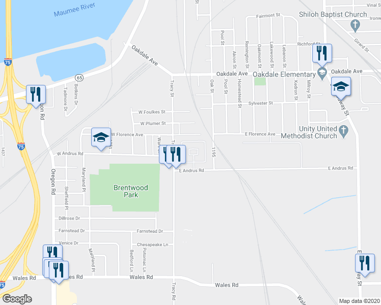 map of restaurants, bars, coffee shops, grocery stores, and more near 3 East Florence Avenue in Northwood