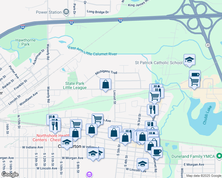 map of restaurants, bars, coffee shops, grocery stores, and more near 207 Arrowhead Trail in Porter
