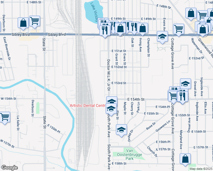 map of restaurants, bars, coffee shops, grocery stores, and more near 15304 Doctor Martin Luther King Junior Drive in Dolton