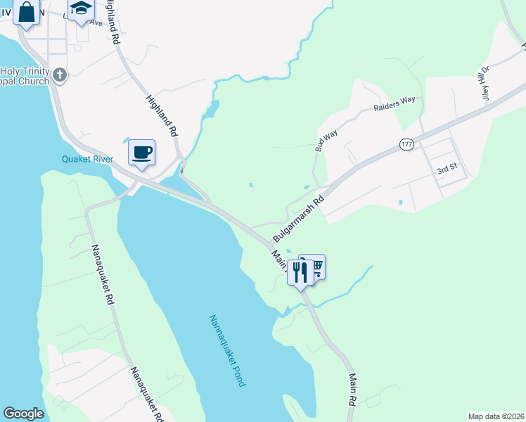 map of restaurants, bars, coffee shops, grocery stores, and more near 78 Old Bulgarmarsh Road in Tiverton