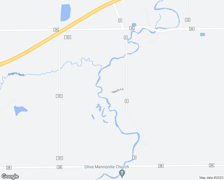 map of restaurants, bars, coffee shops, grocery stores, and more near 29109 Hillary Lane in Elkhart
