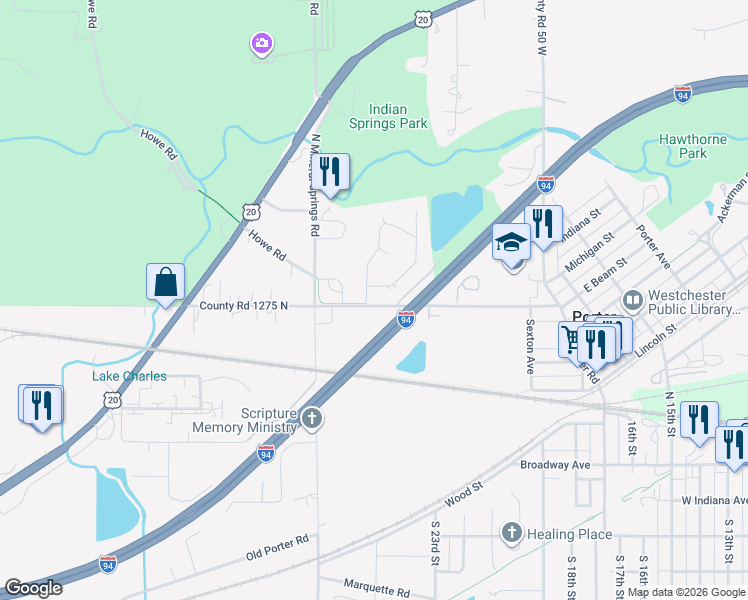 map of restaurants, bars, coffee shops, grocery stores, and more near 207 Lake Vista Drive in Porter