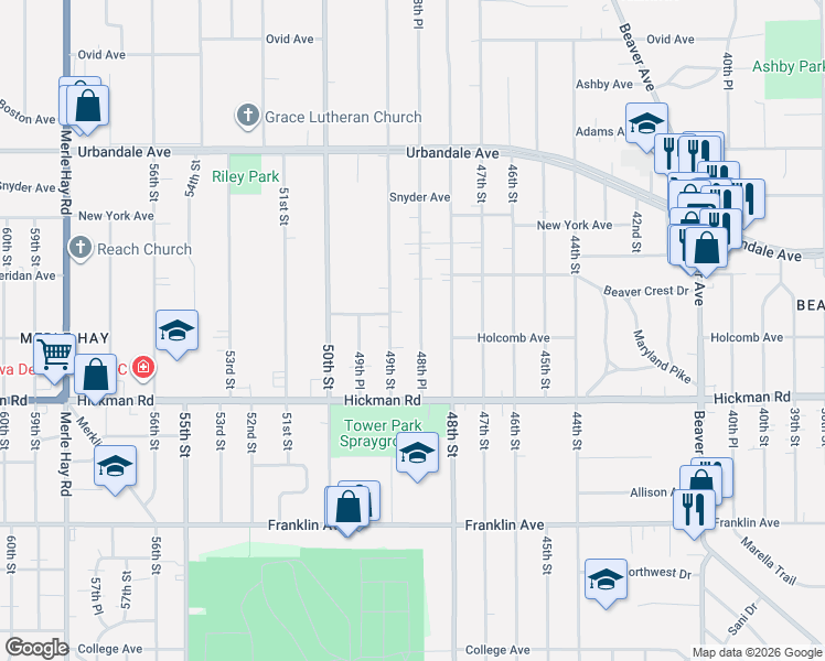 map of restaurants, bars, coffee shops, grocery stores, and more near 2516 48th Place in Des Moines